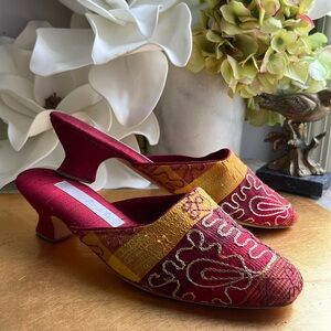 Olivia Rose Tal Embroidered Silk Mules